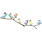 Zzbakress Sea Glass Bird Wall Art Coastal Wall Decor Sea Glass Birds on Branch Colorful Bird Wall Art Rainbow Bird Wall Decor for Home Living Room Bedroom Gifts for Bird Lovers (Lovely)