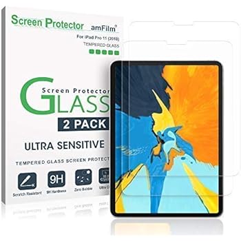 amFilm Glass Screen Protector for iPad Pro 11 inch (2 Pack), Tempered Glass, Ultra Sensitive, Face ID and Apple Pencil Compatible