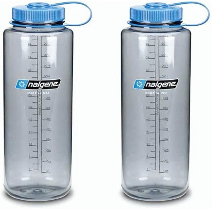 Nalgene Silo 48oz Tritan Grey W/Blue Top Wide Mouth Bottle, 2 Bottle
