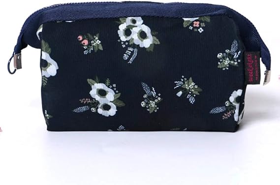 Amazon Amgrocery コスメポーチ ワイヤーポーチ ネイビー系花柄 かわいい柄 フラワー 小物入れ 化粧ポーチ メイクポーチ 化粧ブラシもしっかり収納 ファッション小物 通販