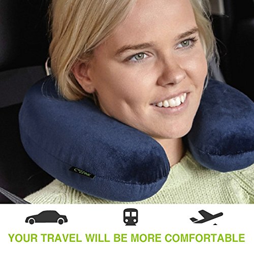 Travel Pillow, Cozzine Ultra Soft Washable Neck Inflatable Pillow for Travel on Airplane, Car, Train, Bus and Camping etc. (Free Eye Mask and Ear Plug Included)