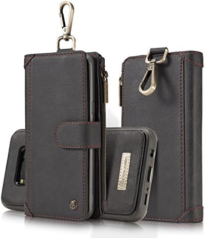 Galaxy S8 Plus Case, Pandawell 2 in 1 Multi-functional Wallet Case Zipper Pursee with Magnetic Detachable Back Cover Card Holder Hanging Hook for Samsung Galaxy S8 Plus - Black
