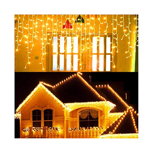 Hezbjiti 8 Modes LED Icicle Lights,96 LED 18 Drops 9 FT Fairy String Lights Plug in Extendable Curtain Light String Christmas Lights for Bedroom Patio Yard Garden Wedding Party (Warm White)