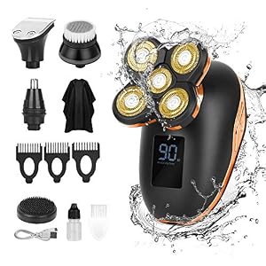 Head Shaver Electric Razor for Men, 5 in 1 Head and Face Electric Rotary Shaver, Waterproof, Faster-Charging Men’s…