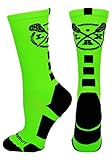 MadSportsStuff LAX Lacrosse Socks with Lacrosse Sticks Athletic Crew Socks (Neon Green/Black, Small)