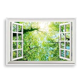 Framed Canvas Wall Art for Living Room, Bedroom Fake Window Sunny Day Canvas Prints for Home Decoration Ready to Hanging - 16x24 inches