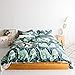 SUSYBAO Botanical Duvet Cover King 100% Cotton Tropical Plant Duvet Cover 3 Pieces Set 1 Green Banana Leaves Duvet Cover with Zipper Ties 2 Pillowcases Luxury Soft Tropical Botanical Bedding Set Comfy