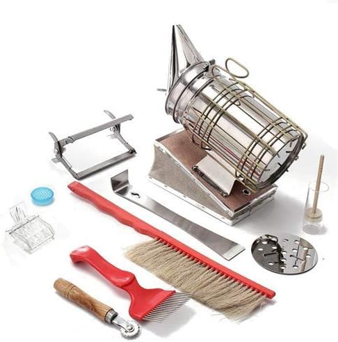 XinXinLan Set of 9 Beekeeping Tool Kit Bee Hive Smoker, Bee Brush, Frame Grip Beekeeping Accessory