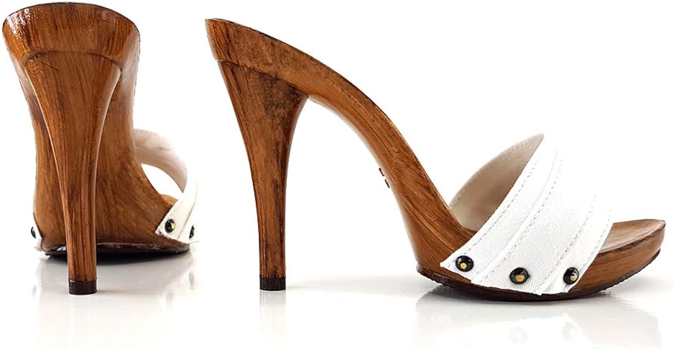 white high heel clogs
