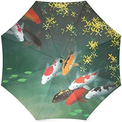 Japanese Fancy Carp Koi Fish Custom Folding Portable Outdoor Rain /Sun Umbrella Beach Travel Shade Sunscreen For Women/Men