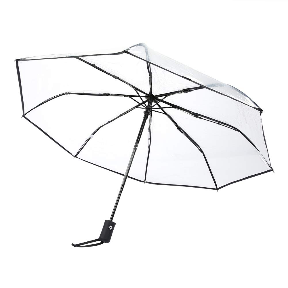 Wifehelper Transparent Rain Umbrellas Folding Portable Tri-fold Ladies Fashion Umbrella (Black)