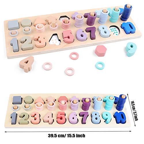 image for MoTrent Wooden Counting Shape Stacker Puzzle Board - Montessori Presch