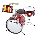 Mendini by Cecilio 16 inch 3-Piece Kids / Junior Drum Set with Adjustable Throne, Cymbal, Pedal & Drumsticks, Metallic Bright Red, MJDS-3-BR