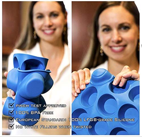 12 Cup Silicone Mini Muffins and Cupcake Baking Pan, Non-Stick Silicone Mold, Oven, Microwave, Dishwasher Safe 100% Silicon Bakeware Tin - Top Home Kitchen Rubber Tray & Mold (BLUE 2 PACK)