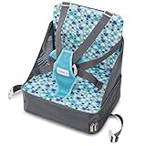 Minnebaby Travel Booster Seat for Dining with Toddlers at Home and On-The-Go, Folding Baby Chair with 5-Point Safety Harness Straps and Storage Pocket (Update Version)