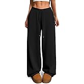 HeSaYep Women's Fleece Lined Sweatpants V-Waisted Wide Leg Sweat Pants Winter Warm Pants with Pockets