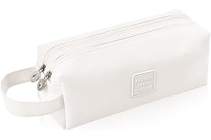 iSuperb 2 Compartments Pencil Case Zippered Pencil Pouch with Handle Big Large Capaciy Aesthetic Organizer Canvas & Nylon Pen