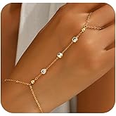 18K Gold Plated Hand Chain Bracelets for Women, Dainty Cubic Zirconia, Heart, Beads, Bamboo Link Charm Bracelet, Trendy Adjustable Finger Ring Bracelet, Hand Chain Jewelry, Christmas Gifts