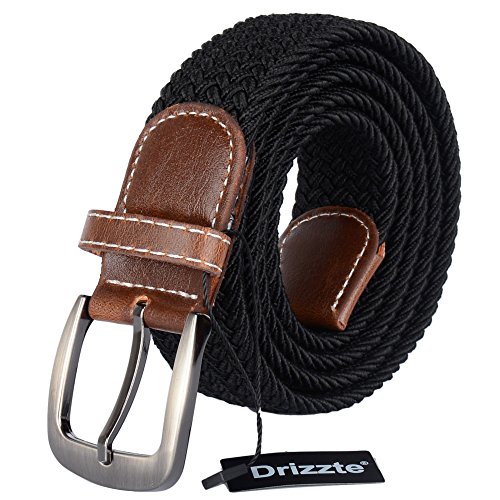 Drizzte Mens 59'' Plus Size Big & Tall Elastic Fabric Braided Belt Black
