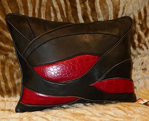 Genuine Lether Accent Pillow - "Snake - red"