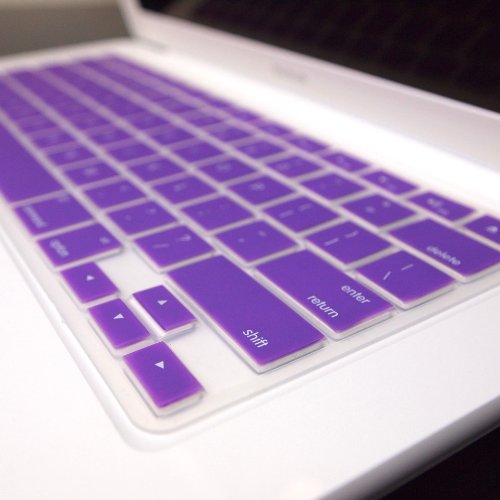 TOP CASE - Rubberized Hard Case for 13-Inch Macbook White A1342 Bundle with Sleeve Bag,Silicone Keyboard Cover,LCD HD Clear Screen Protector and TopCase Mouse Pad - Purple