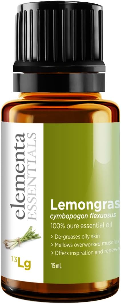 Elementa Essentials LEMONGRASS ESSENTIAL OIL 15ml | 100% Pure Therapeutic Grade | Aromatherapy Nausea | Acne Stomach-Pain Relief | Anti-Microbial | Anti-fungal Dandruff | Lemongrass Essential Oils