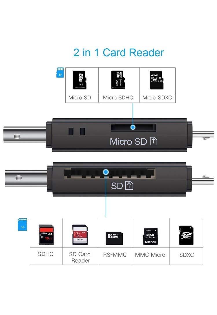 GETDL SD/Micro SD Card Reader, Micro USB OTG Adapter and USB 2.0 Portable Memory Card Reader for SDXC, SDHC, SD, MMC, RS-MMC, Micro SDXC, Micro SD, Micro SDHC Card and UHS-I Cards