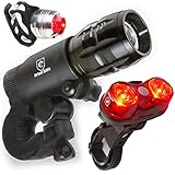 LED Lights For Bikes - Free Helmet Light - Quick Release Mounts - Best Flashing Front and Back Tail Bike Light Set - Safest Super Bright Headlight Torch and Rear Cycling Kit for All Bicycles