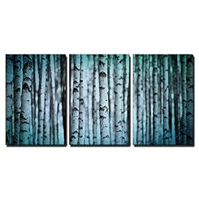 3 Piece Canvas Wall Art - Trunks of Birch Trees in Black and White - Modern Home Art Stretched and Framed Ready to Hang - 16"x24"x3 Panels