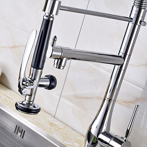 Senlesen Deck Mounted Commercial Style Pre-rinse Spring Kitchen Sink Faucet with Pull Down Sprayer Chrome Polished