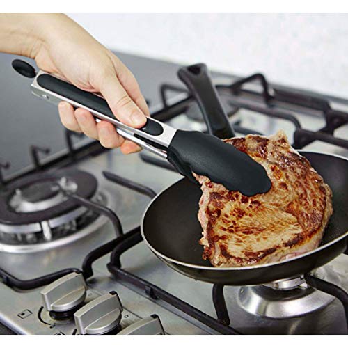 Kitchen Tongs with Silicone Tips for Cooking,Barbecue,BBQ Grill,Picking Bread,Salad.High Heat Resistant to 480°F(9 Inch, BLACK)
