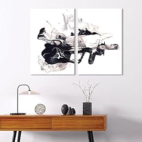 2 Panel Canvas Wall Art - Abstract Ink Splash on White Background - Giclee Print Gallery Wrap Modern Home Art Ready to Hang - 16"x24" x 2 Panels