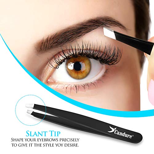 Professional Tweezers Set (4-Piece) - Stainless Steel Precision Tweezers for Ingrown Hair, Facial Hair, Splinter, Blackhead and Tick Remover by Candure (Black) - Thumbnail 5