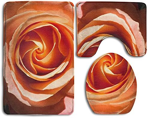Orange Rose Soft Toilet Rug 3 Pieces Set Non Slip Bathroom Rugs U-Shaped Toilet Mat Toilet Lid Cover