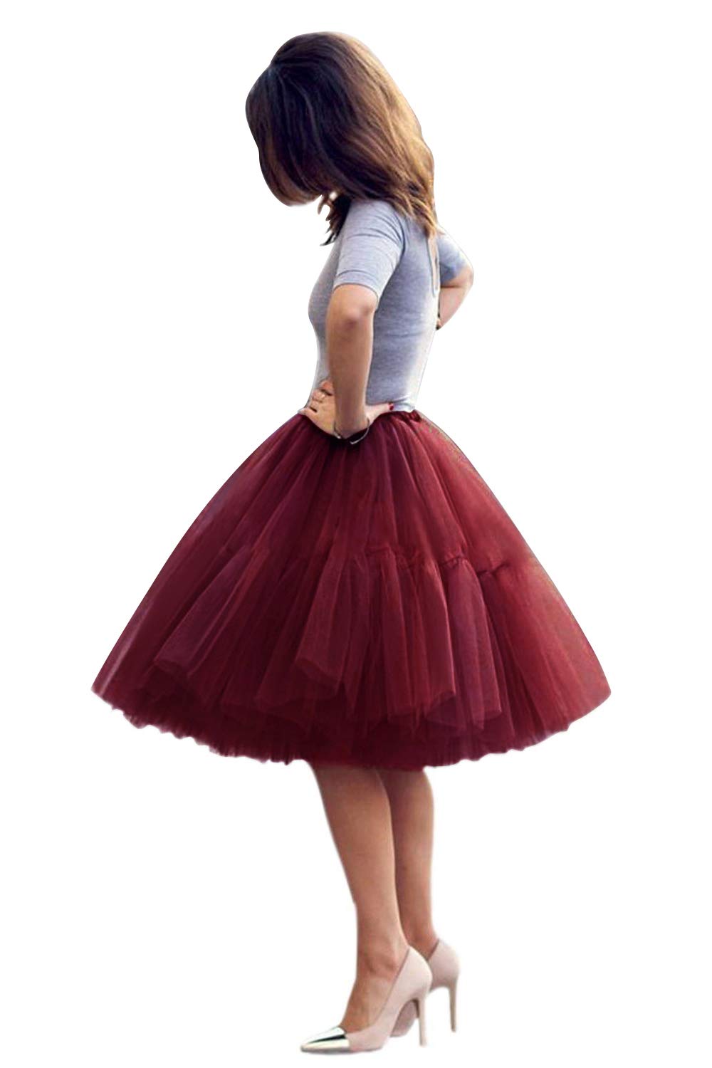 Photo 1 of BABYONLINE D.R.E.S.S. Women Knee Length 50s Petticoat Skirts Crinoline Underskirt(Burgundy,One Size)