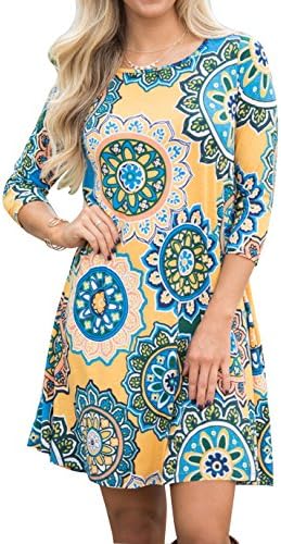 The Aron ONE Women's Summer Casual Sleeveless Floral Printed T-Shirt Dress Short Sundress Beach Dresses with Pockets