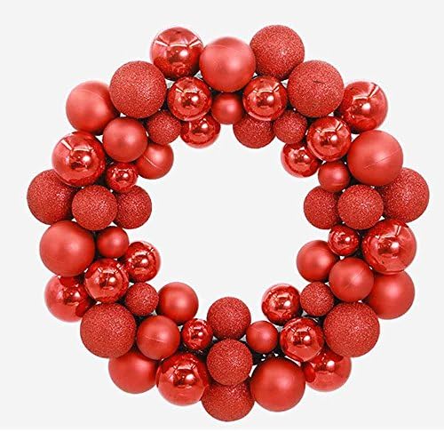 Yalasga Christmas Wreaths,55 Balls Ornament Home Door Wall Garland Decoration (Red)