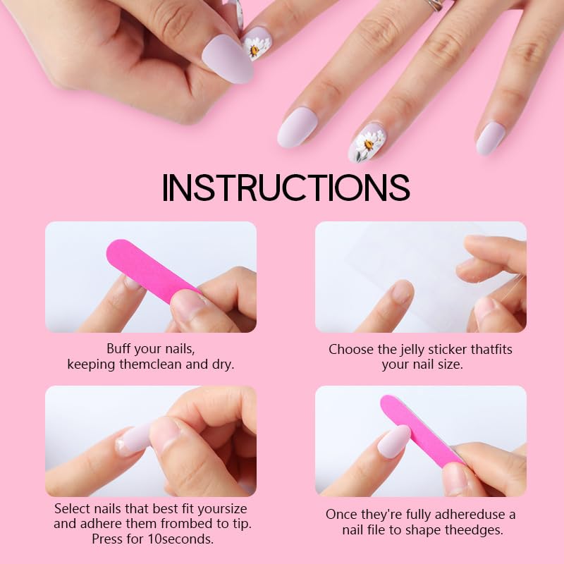 Summer Beach Press on Nails 24 Pcs 3D Style Acrylic Fake Nails Medium Almond Glossy Blue French Tips False Nails Gel Glue on Nails Manicure Flower Curve Line Stick on Nails for Coquette Women Girls - Image 5