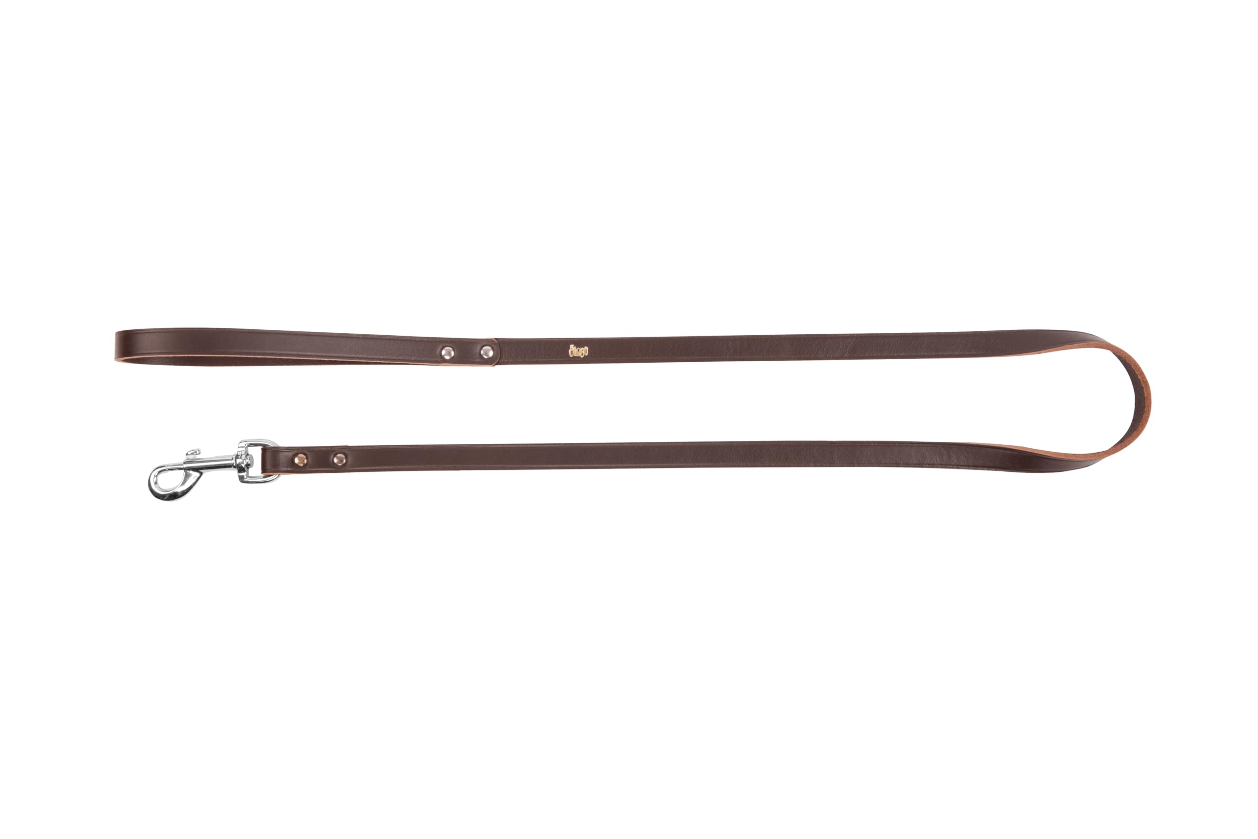 DINGO Genuine Leather Dog Leash, Handmade Lanyard, Strong, Riveted, 120 cm Long for Dog Walks, Daily Use, Brown Colour, 1.5 cm Thin (10028)