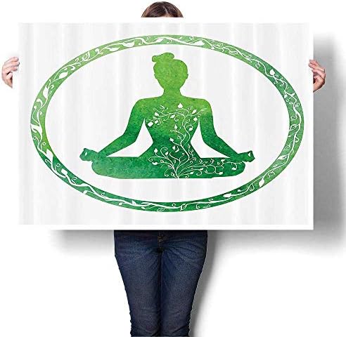 1 Piece Canvas Wall Art - Oman in Circle Frame Activity Flexibility Gymnastics Plant Greenery Training Abstract Art Painting - Modern Home Decor,44"W x 24"L(Frameless)