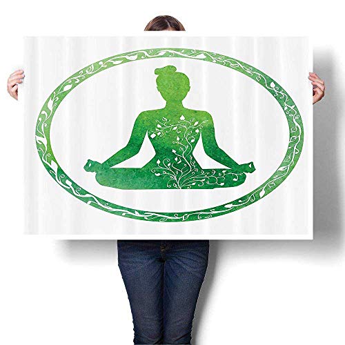 1 Piece Canvas Wall Art - Oman in Circle Frame Activity Flexibility Gymnastics Plant Greenery Training Abstract Art Painting - Modern Home Decor,44"W x 24"L(Frameless)