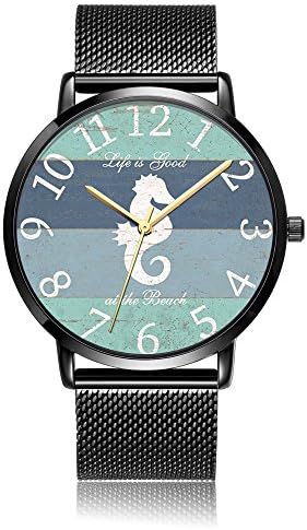 Watch,Watches Men&Women, Stainless Steel Classic Luxury Business Casual Watches Waterproof Quartz Mesh Band Wrist Watch with Mesh Alloy Band - Sea Horse