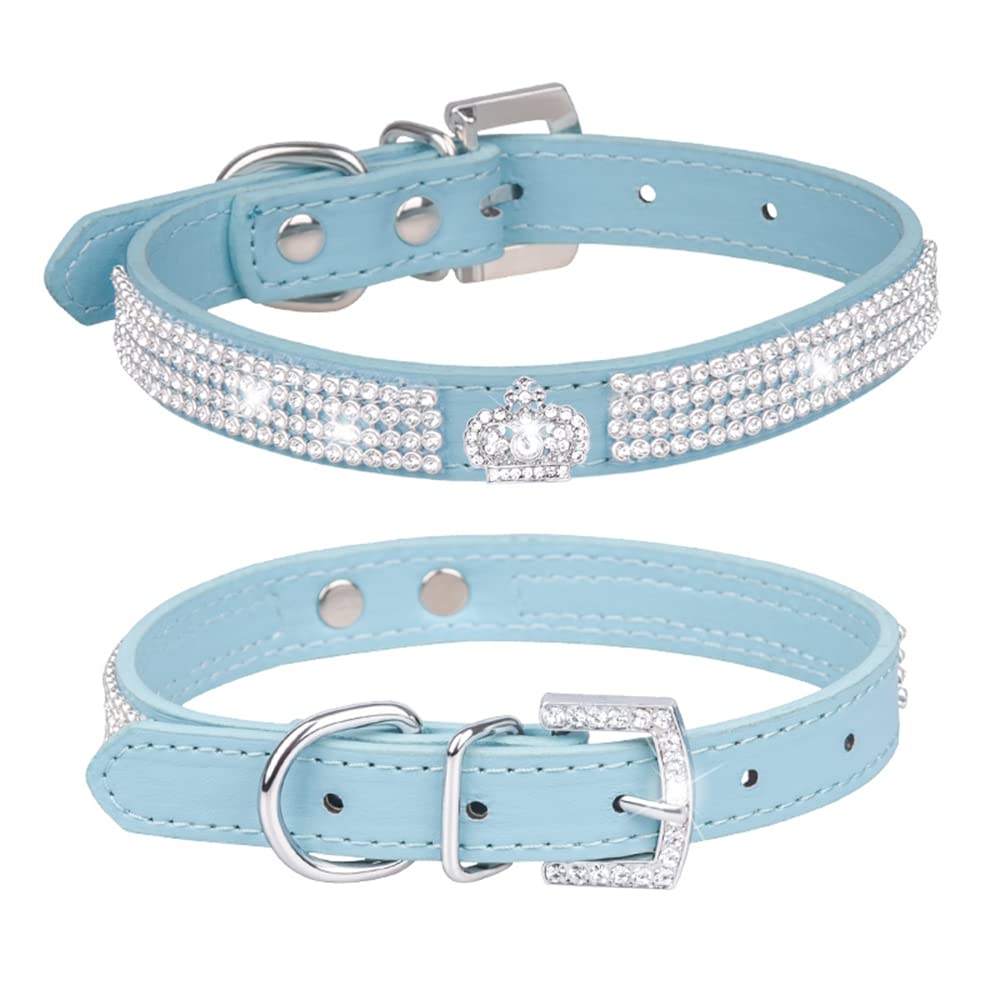 haoyueer Cute Dazzling Sparkling Elegant Fancy PU Leather Bling Rhinestone Crystal Jeweled Pet Cat Dog Puppy Collar … (S, Blue-1) — image 1
