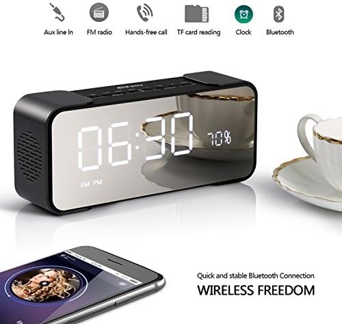 2018 Newest Alarm Colck Radio with 10W Wireless Speaker, Alarm Clock with 12/24 Hours Display & LED Nightstand Clock and Large LED Dimmable Display, A Best Gift for Men Women Teens-Black
