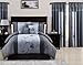 Chezmoi Collection Vienna 7-Piece Gray Blue Embroidered Floral Comforter Set, Queen Size