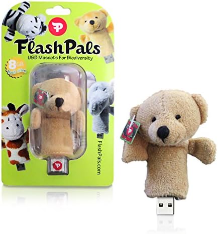 Cute, Plush Flash Drive Keychain by FlashPals | Lovable Teddy Bear Design + Light-Up Heart + 8GB USB Pen Drive | Useful Gift for Kids and Animal Lovers (Brown)