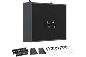 JZD Wall Mount Metal Garage Cabinet with 22 Pieces Accessories, Lockable Hanging Tool Storage Cabinets with Pegboard & 2 Adjustable Shelves