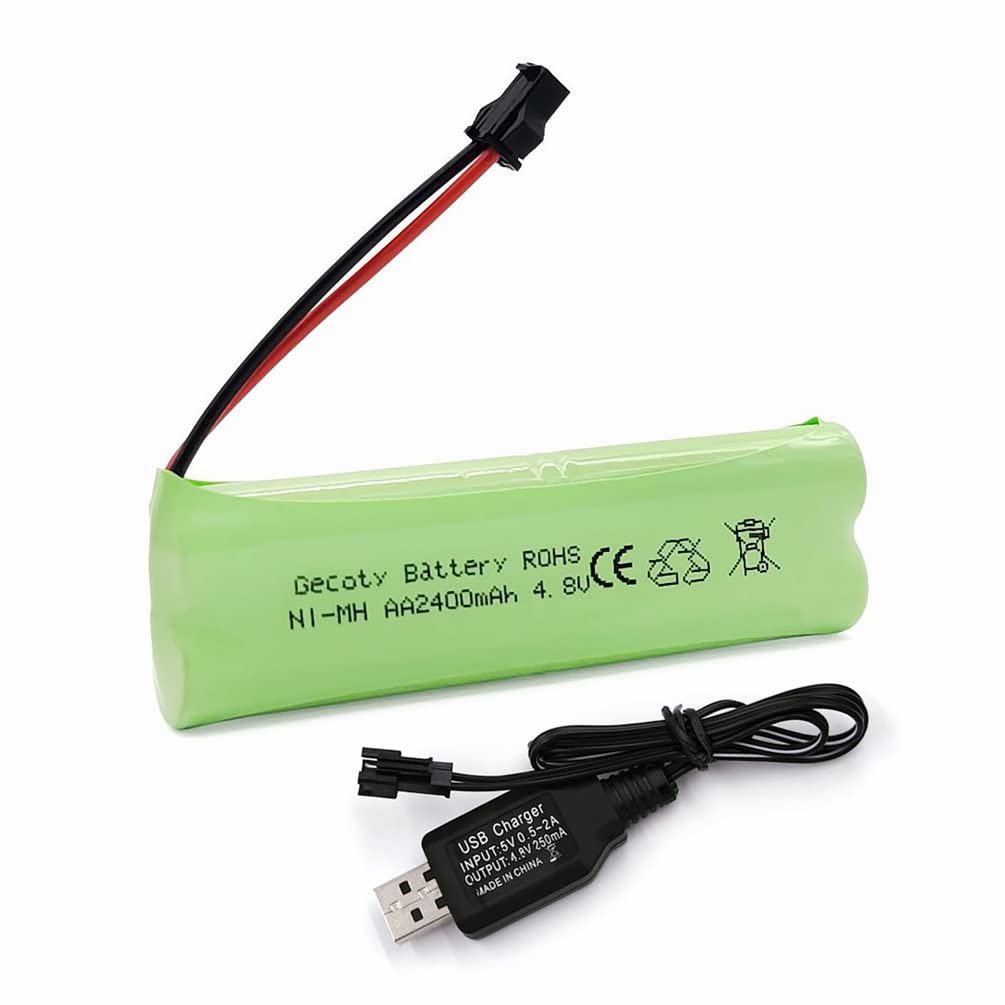 Gecoty® Ni-MH Rechargeable AA Batteries, 4.8V 2400mAh RC Battery Pack with Charge Cable and SM Plug for Remote Control Car, Lighting, Power Tools