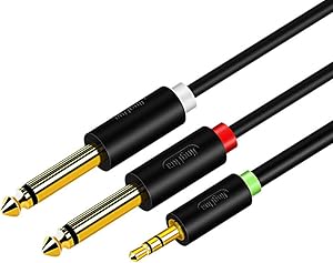 Hosyl Gold-Plated 3.5mm 1/8" TRS Male to 2X 6.35mm 1/4" TS Male Mono Y Cable Splitter with for iPhone, iPod, Laptop, CD Players, Power Amplifier, Mixer, Home Stereo Systems (10FT/3M)