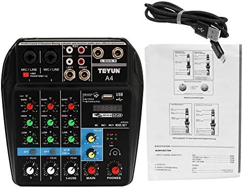 TU04 BT Sound Mixing Console Record 48V Phantom Power Monitor AUX Paths Plus Effects 4 Channels Audio Mixer with USB